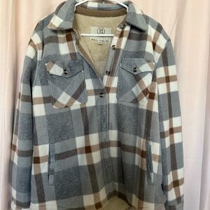 Sage Plaid Button-Up Jacket with Cream and Brown Accents